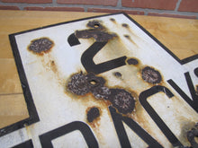 Load image into Gallery viewer, 2 TRACKS Original Old Train Station Railroad Porcelain Sign RR Black & White