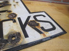Load image into Gallery viewer, 2 TRACKS Original Old Train Station Railroad Porcelain Sign RR Black & White