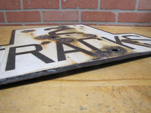 Load image into Gallery viewer, 2 TRACKS Original Old Train Station Railroad Porcelain Sign RR Black & White