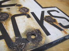 Load image into Gallery viewer, 2 TRACKS Original Old Train Station Railroad Porcelain Sign RR Black & White