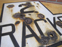 Load image into Gallery viewer, 2 TRACKS Original Old Train Station Railroad Porcelain Sign RR Black & White