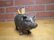 Load image into Gallery viewer, Pig Hog Match Holder Figural Farm Animal Ornate Cast Metal Piggy Toothpick Boar
