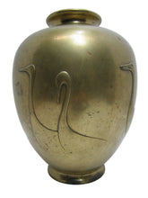 Load image into Gallery viewer, Ducks Swans Old Brass Bulbous Decorative Arts Vase Chinese Asian Marked Signed