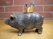 Load image into Gallery viewer, Pig Hog Match Holder Figural Farm Animal Ornate Cast Metal Piggy Toothpick Boar