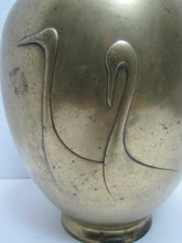 Load image into Gallery viewer, Ducks Swans Old Brass Bulbous Decorative Arts Vase Chinese Asian Marked Signed