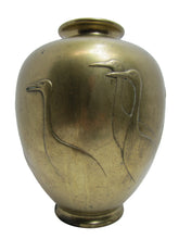 Load image into Gallery viewer, Ducks Swans Old Brass Bulbous Decorative Arts Vase Chinese Asian Marked Signed