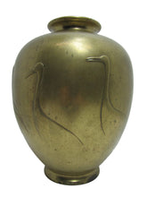 Load image into Gallery viewer, Ducks Swans Old Brass Bulbous Decorative Arts Vase Chinese Asian Marked Signed