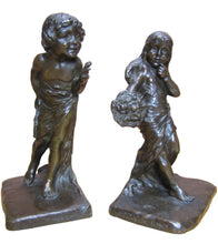 Load image into Gallery viewer, CUPID CHERUB GIRL FLOWERS c1912 Bookends GRIFFOUL FOUNDRY NEWARK M PEINLICH SCP