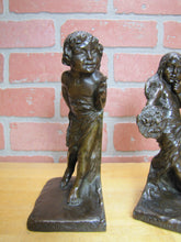 Load image into Gallery viewer, CUPID CHERUB GIRL FLOWERS c1912 Bookends GRIFFOUL FOUNDRY NEWARK M PEINLICH SCP