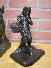 Load image into Gallery viewer, CUPID CHERUB GIRL FLOWERS c1912 Bookends GRIFFOUL FOUNDRY NEWARK M PEINLICH SCP