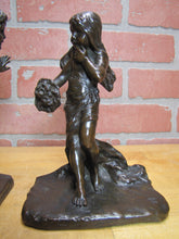 Load image into Gallery viewer, CUPID CHERUB GIRL FLOWERS c1912 Bookends GRIFFOUL FOUNDRY NEWARK M PEINLICH SCP