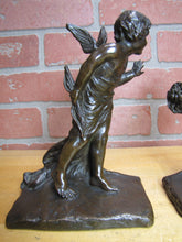 Load image into Gallery viewer, CUPID CHERUB GIRL FLOWERS c1912 Bookends GRIFFOUL FOUNDRY NEWARK M PEINLICH SCP
