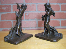 Load image into Gallery viewer, CUPID CHERUB GIRL FLOWERS c1912 Bookends GRIFFOUL FOUNDRY NEWARK M PEINLICH SCP