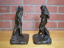 Load image into Gallery viewer, CUPID CHERUB GIRL FLOWERS c1912 Bookends GRIFFOUL FOUNDRY NEWARK M PEINLICH SCP