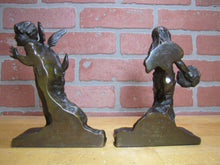 Load image into Gallery viewer, CUPID CHERUB GIRL FLOWERS c1912 Bookends GRIFFOUL FOUNDRY NEWARK M PEINLICH SCP