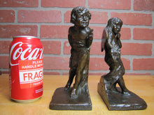 Load image into Gallery viewer, CUPID CHERUB GIRL FLOWERS c1912 Bookends GRIFFOUL FOUNDRY NEWARK M PEINLICH SCP