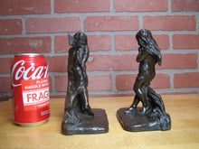 Load image into Gallery viewer, CUPID CHERUB GIRL FLOWERS c1912 Bookends GRIFFOUL FOUNDRY NEWARK M PEINLICH SCP