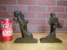 Load image into Gallery viewer, CUPID CHERUB GIRL FLOWERS c1912 Bookends GRIFFOUL FOUNDRY NEWARK M PEINLICH SCP