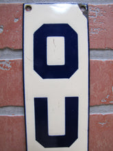 Load image into Gallery viewer, OUT Original Old Porcelain Sign Doorpush Advertising Cobalt Store Display