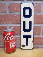 Load image into Gallery viewer, OUT Original Old Porcelain Sign Doorpush Advertising Cobalt Store Display