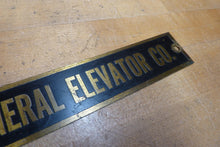 Load image into Gallery viewer, GENERAL ELEVATOR CO Orig Old Brass Sign Building Industrial Equipment Machinery