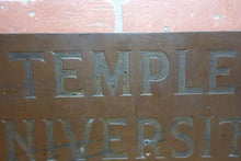 Load image into Gallery viewer, TEMPLE UNIVERSITY Antique School Advertising Sign Impressed Lettering Display Ad