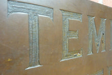 Load image into Gallery viewer, TEMPLE UNIVERSITY Antique School Advertising Sign Impressed Lettering Display Ad