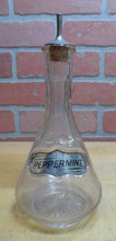 Load image into Gallery viewer, PEPPERMINT Antique Reverse Under Glass Label Bottle ROG Barber Apothecary Ribbed