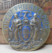 Load image into Gallery viewer, CITY OF PHILADELPHIA Maneto Old Brass Plaque Sign Let Brotherly Love Continue
