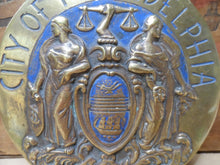 Load image into Gallery viewer, CITY OF PHILADELPHIA Maneto Old Brass Plaque Sign Let Brotherly Love Continue