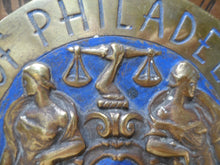 Load image into Gallery viewer, CITY OF PHILADELPHIA Maneto Old Brass Plaque Sign Let Brotherly Love Continue