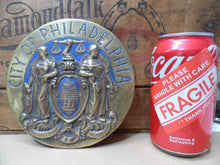 Load image into Gallery viewer, CITY OF PHILADELPHIA Maneto Old Brass Plaque Sign Let Brotherly Love Continue