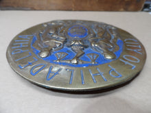 Load image into Gallery viewer, CITY OF PHILADELPHIA Maneto Old Brass Plaque Sign Let Brotherly Love Continue