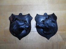 Load image into Gallery viewer, 2 GAME ANIMAL HEADS HUNTING PLAQUE TROPHY MOUNTS Black Forest Wooden Style