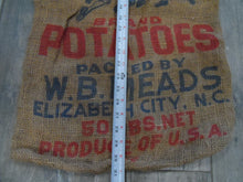 Load image into Gallery viewer, COLONIAL POTATOES ELIZABETH CITY NC Old Advertising Burlap Sack Bag CANNON BALLS