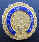 Load image into Gallery viewer, CAMP FIRE CLUB OF AMERICA Antique Pin Ornate Detail Gold Gilt Campfire Scene