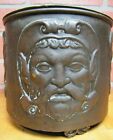 Load image into Gallery viewer, Devils Heads Old Planter Pot Brass Bronze High Relief Decorative Arts Four Faces