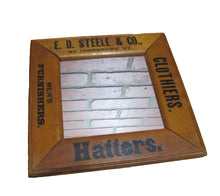 Load image into Gallery viewer, E D STEELE & Co ST JOHNSBURY VT CLOTHIERS HATTERS Antique Wooden Frame Advertising Mirror Sign Impressed Lettering