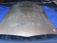 Load image into Gallery viewer, CENTRAL SAVINGS BANK Antique Sign Large Brass Bowed Badge Wood Back LEVY Co NY