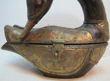 Load image into Gallery viewer, Folk Art Wood Hand Carved Decorated Swan Trinket Box Wood Copper Brass Unique