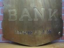 Load image into Gallery viewer, CENTRAL SAVINGS BANK Antique Sign Large Brass Bowed Badge Wood Back LEVY Co NY