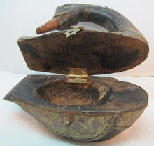 Load image into Gallery viewer, Folk Art Wood Hand Carved Decorated Swan Trinket Box Wood Copper Brass Unique