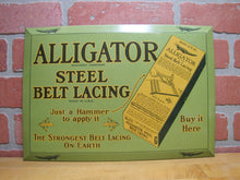 Load image into Gallery viewer, ALLIGATOR STEEL BELT LACING Original Old Advertising Sign Amer Can Co ILL USA