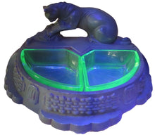 Load image into Gallery viewer, ART DECO TIGER BIG CAT HUNTING FOWL BIRD URANIUM GLASS Inserts Tray Ashtray