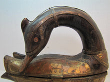 Load image into Gallery viewer, Folk Art Wood Hand Carved Decorated Swan Trinket Box Wood Copper Brass Unique