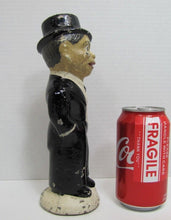 Load image into Gallery viewer, 1930s CHARLIE McCARTHY Doorstop Solid Cast Iron Feed Me I Save RHTF Promo Proto