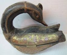 Load image into Gallery viewer, Folk Art Wood Hand Carved Decorated Swan Trinket Box Wood Copper Brass Unique