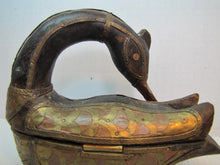Load image into Gallery viewer, Folk Art Wood Hand Carved Decorated Swan Trinket Box Wood Copper Brass Unique
