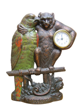 Load image into Gallery viewer, POLLY WANTS CHERRY DRIPS A BAUER & Co CHICAGO Antique Advertising Clock Sign Cast Iron Multi Color Paint Design Pat Apld For RHTF