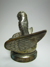 Load image into Gallery viewer, Art Deco Winged Hood Emblem Radiator Cap Flip Top Owl Topper Boyce Moto-Meter Chevrolet Auto Truck Hot Rod Rat Rod